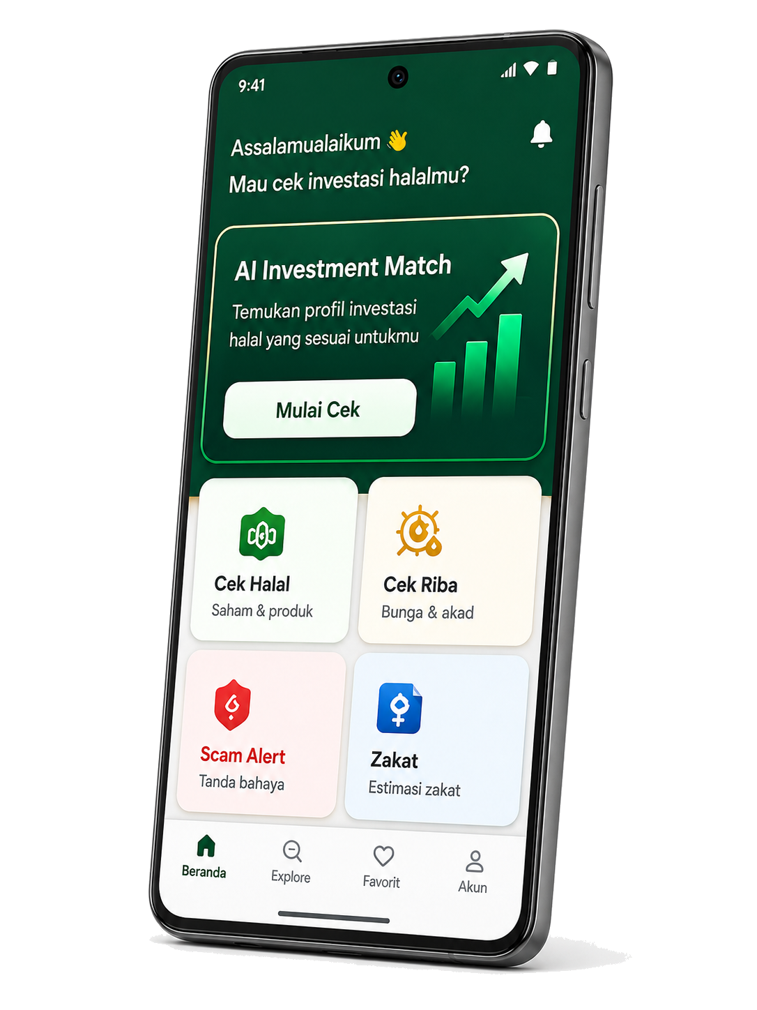 Barakah Invest AI home screen